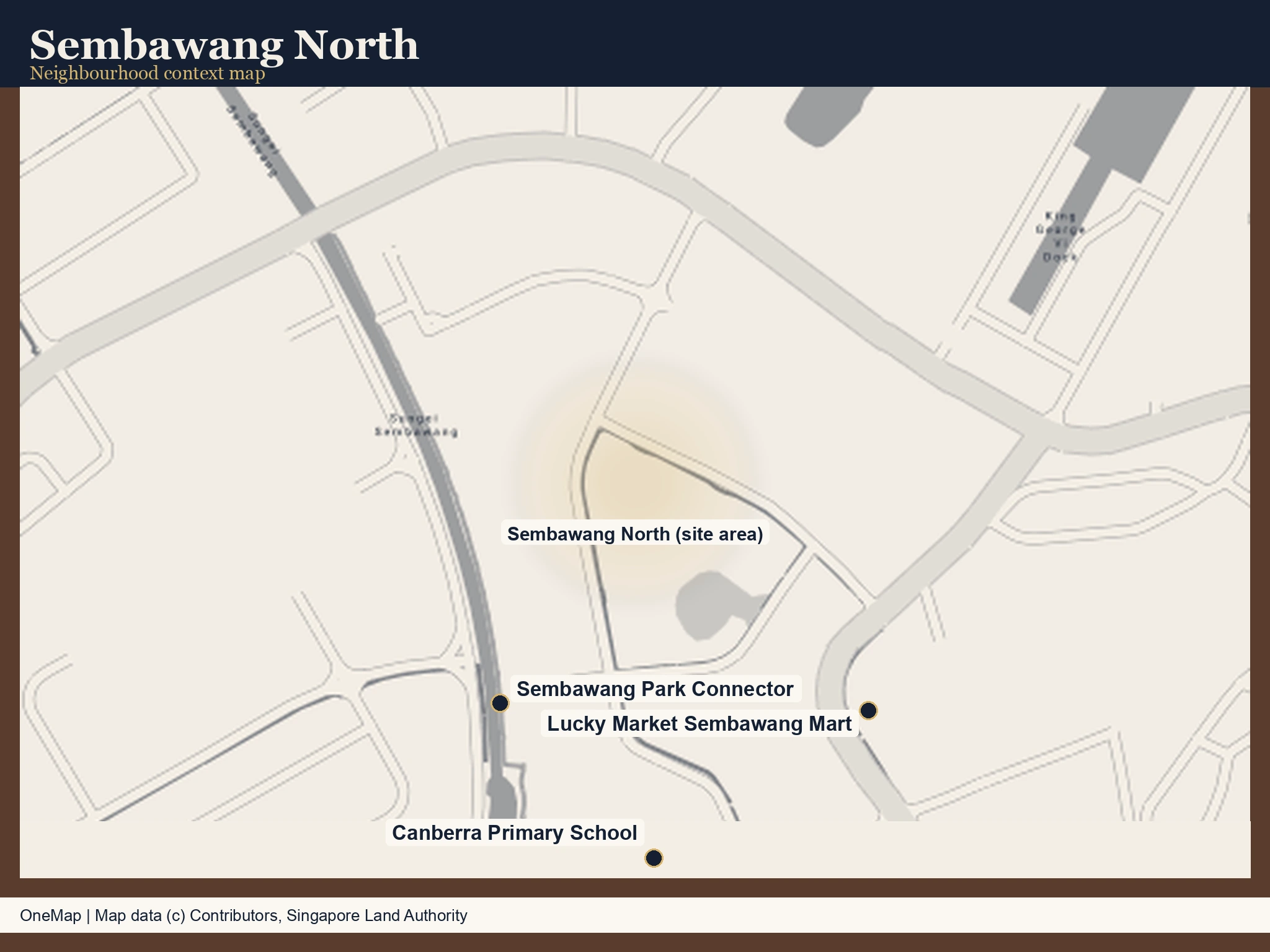 Real map of Sembawang North showing the site area near Admiralty Lane, Canberra Primary School, Sembawang Park Connector and a neighbourhood minimart — no MRT station falls within this map's visible frame.